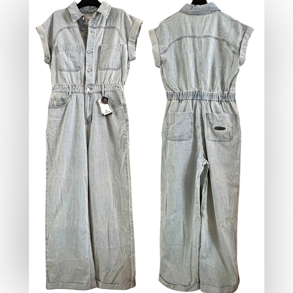 Rip Curl Wide Leg Denim Jumpsuit MEDIUM Boilersuit Mechanic Wear Skater Beach